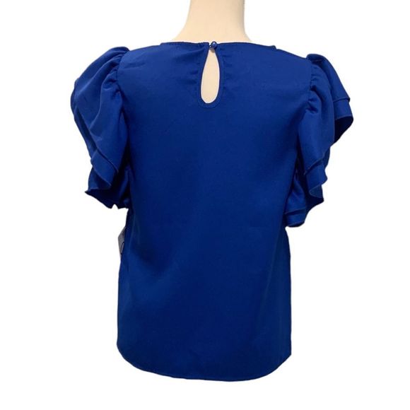 Royal Blue Butterfly Ruffle Sleeve Top - Picture 7 of 9